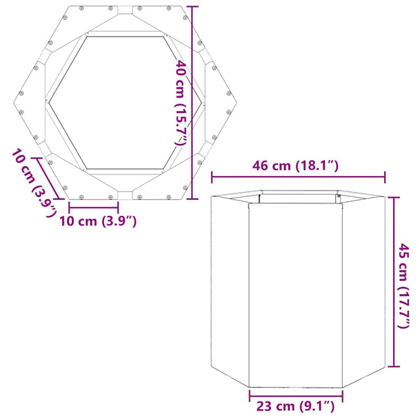 Sechseckiger Pflanzkübel Edelstahl 46cm