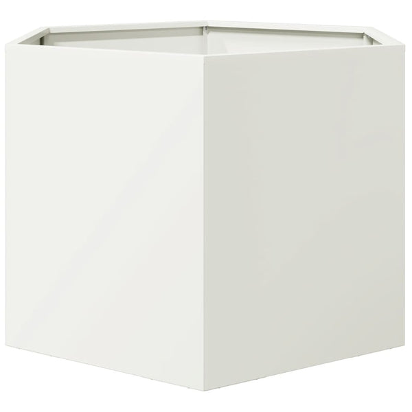 Weißer sechseckiger Pflanzkübel 69x60x45 cm aus Stahl