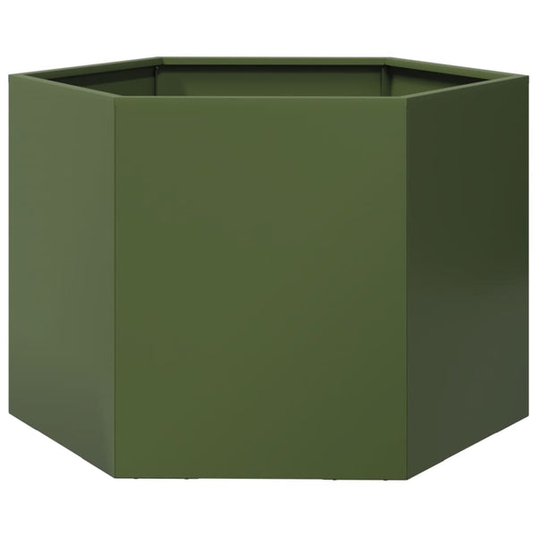 Olivgrüner Stahl Pflanzkübel Sechseckig 69x60x45