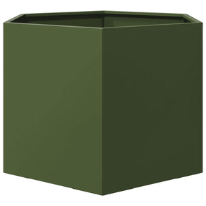 Olivgrüner Stahl Pflanzkübel Sechseckig 69x60x45