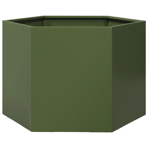 Olivgrüner Stahl Pflanzkübel Sechseckig 69x60x45