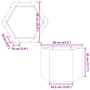 Olivgrüner Stahl Pflanzkübel Sechseckig 69x60x45