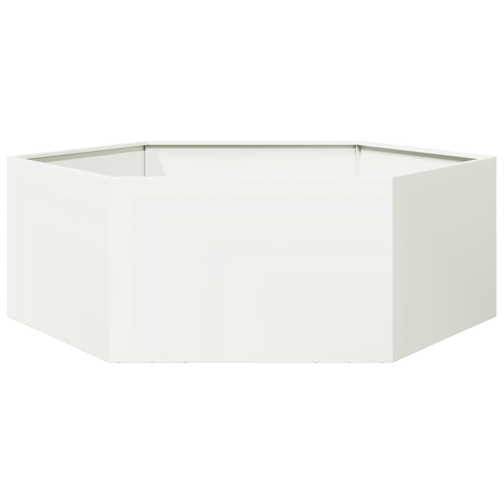 Sechseckiger Pflanzkübel Weiß Stahl 138x120x45