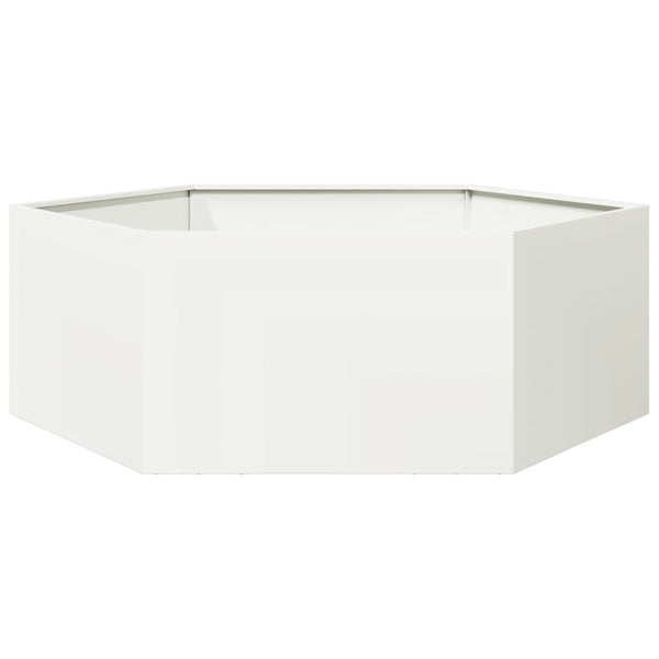 Sechseckiger Pflanzkübel Weiß Stahl 138x120x45