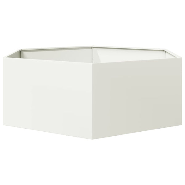 Sechseckiger Pflanzkübel Weiß Stahl 138x120x45
