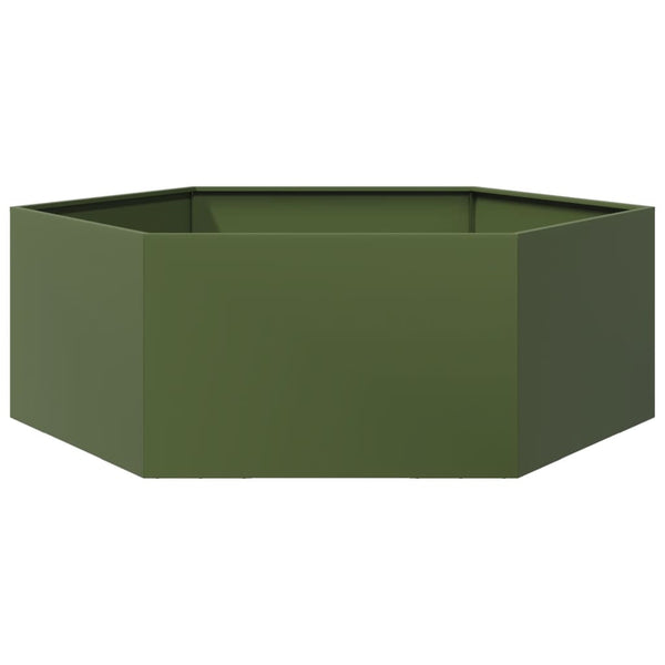 Olivgrüner Stahl Pflanzkübel Sechseckig 138x120x45