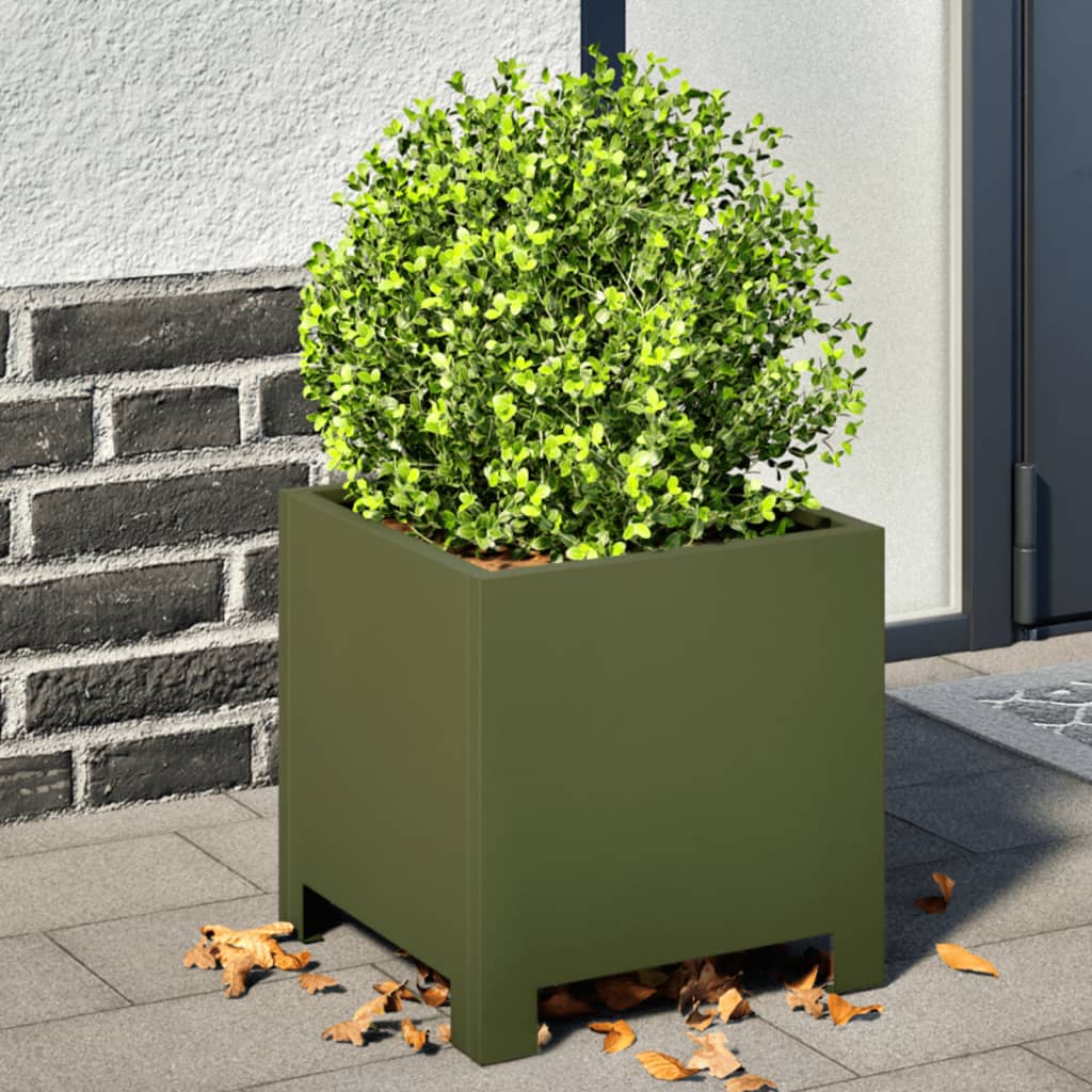 Olivgrüner Pflanzkübel Stahl 30x30x30