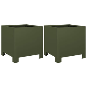 Pflanzkübel Olivgrün 30x30x30 Stahl 2er Set