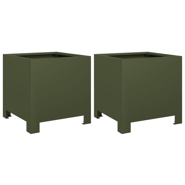 Pflanzkübel Olivgrün 30x30x30 Stahl 2er Set