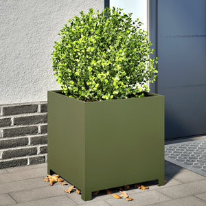 Olivgrüner Stahl Pflanzkübel 50x50x50