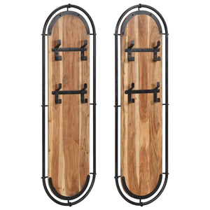 Wandgarderobe Akazie 4 Haken, 2er Set