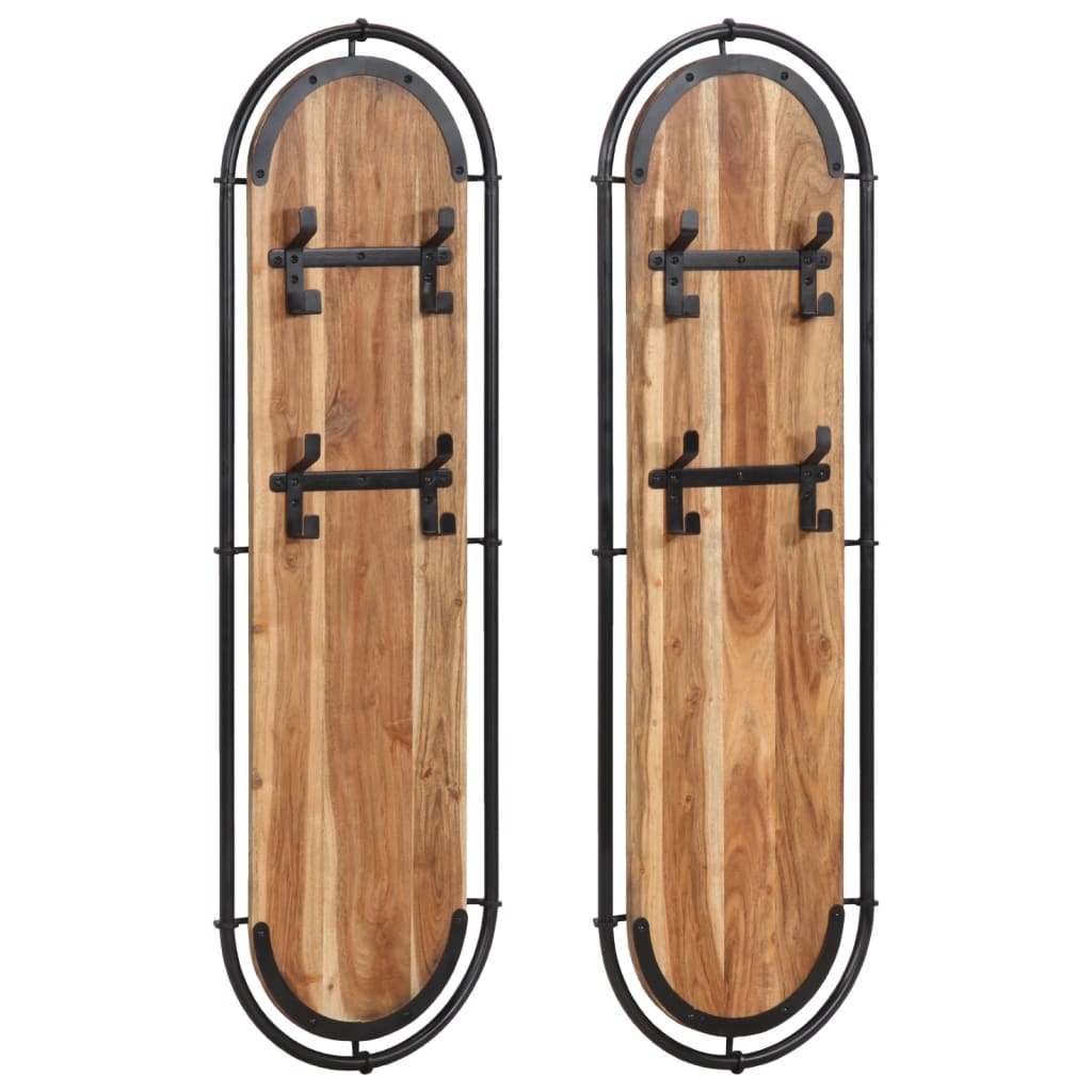 Wandgarderobe Akazie 4 Haken, 2er Set