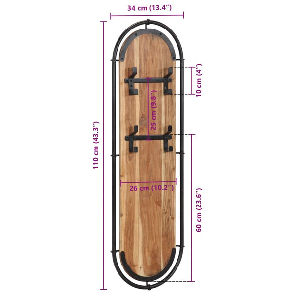 Wandgarderobe Akazie 4 Haken, 2er Set