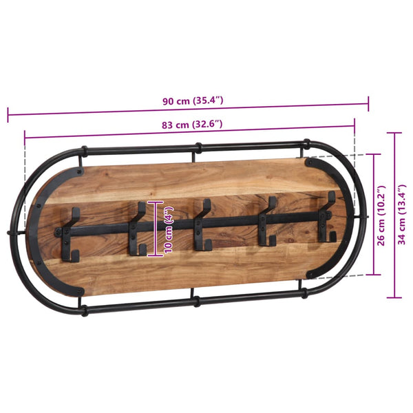 Wandgarderobe Akazie Massivholz mit 5 Haken