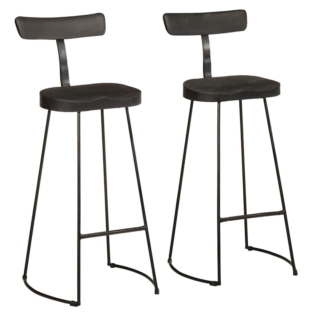 Barhocker 2er Set Schwarz Mango Massivholz