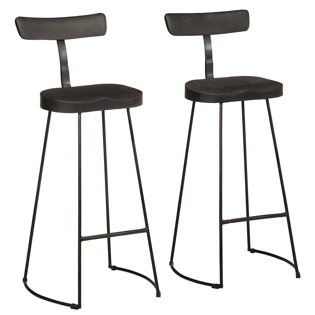 Barhocker 2er Set Schwarz Mango Massivholz