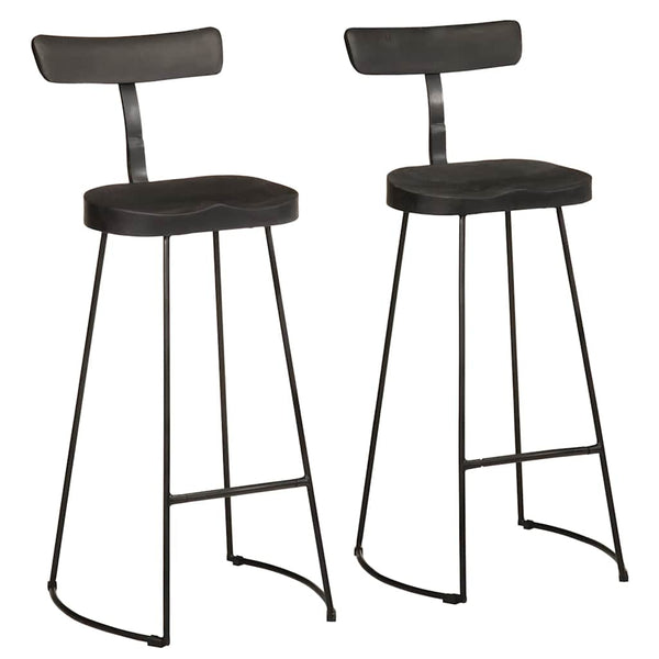 Barhocker 2er Set Schwarz Mango Massivholz