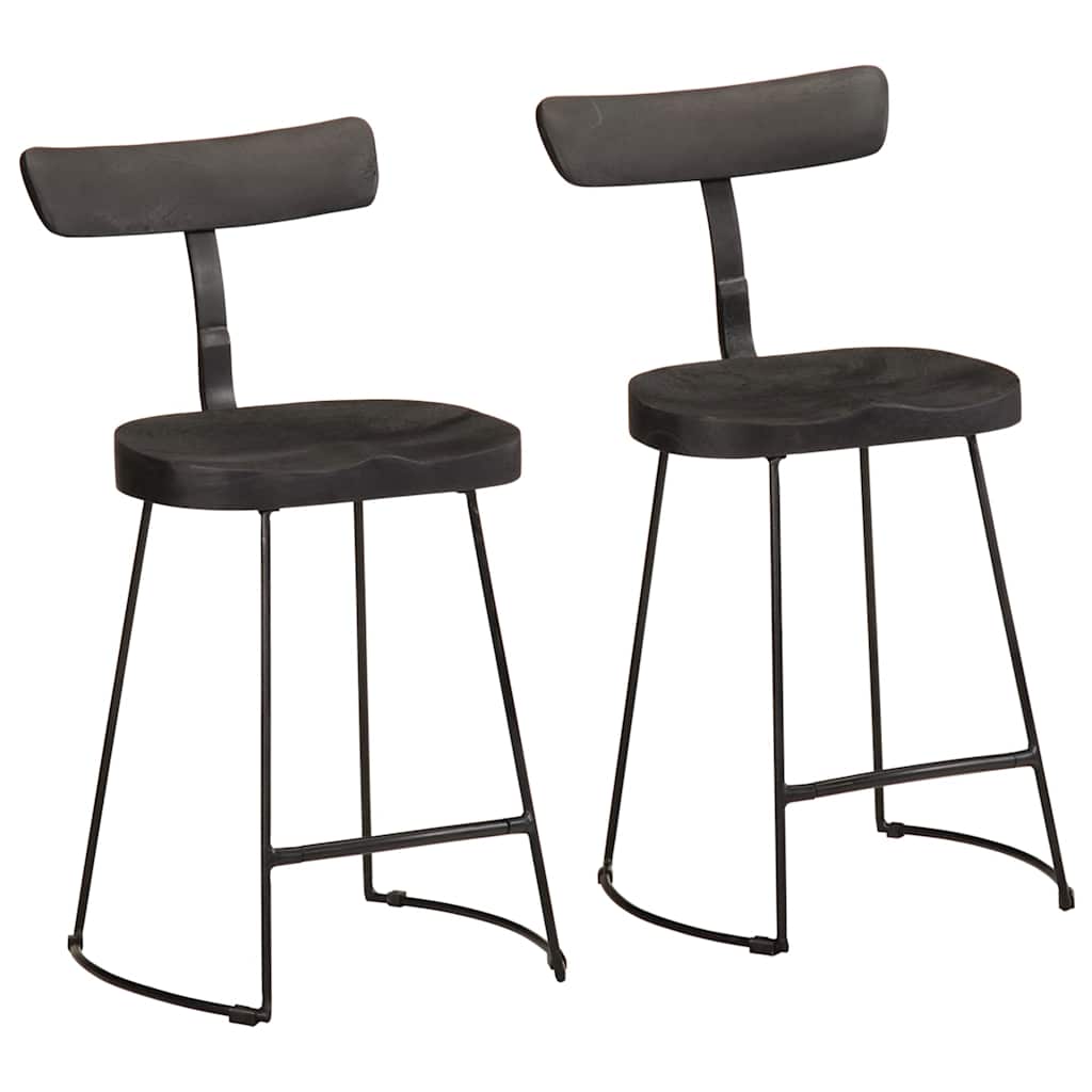 Barhocker 2er Set Schwarz Mango Massivholz
