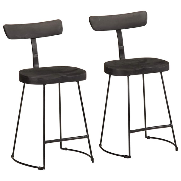 Barhocker 2er Set Schwarz Mango Massivholz