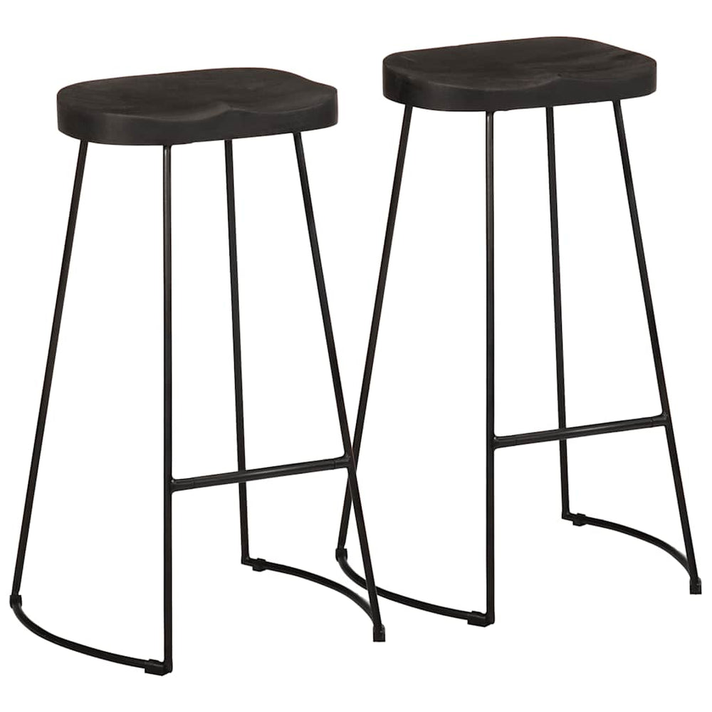 Barhocker 2er Set Schwarz Mango Massivholz