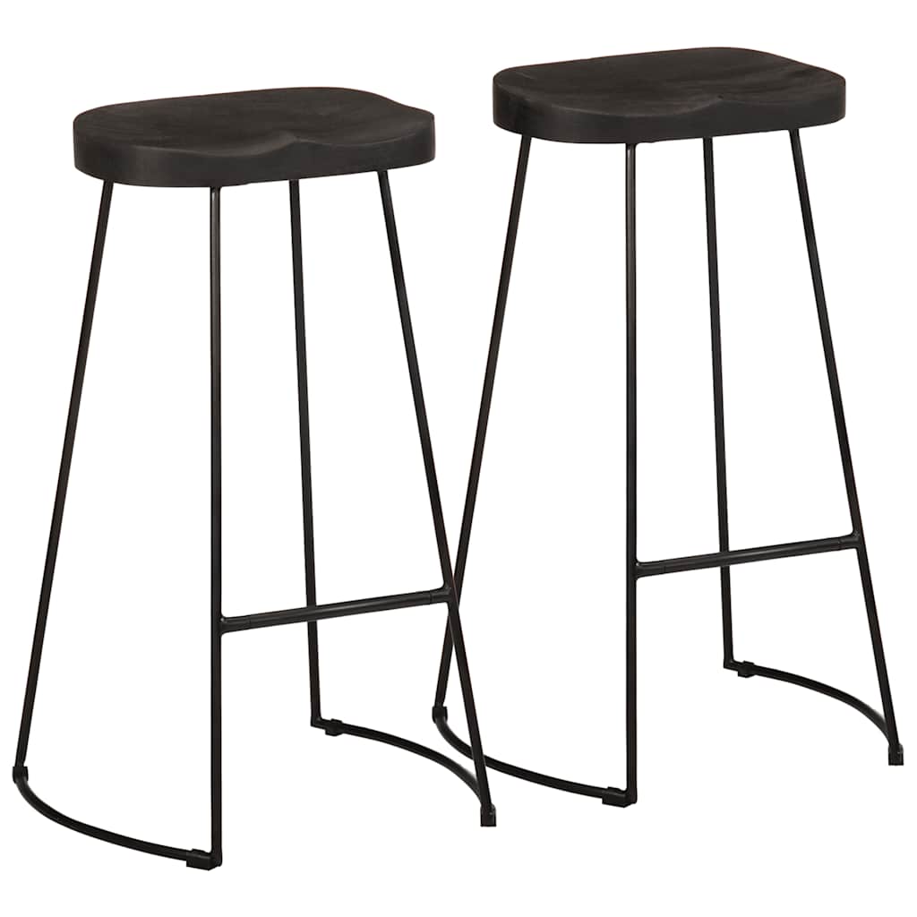 Barhocker 2er Set Schwarz Mango Massivholz