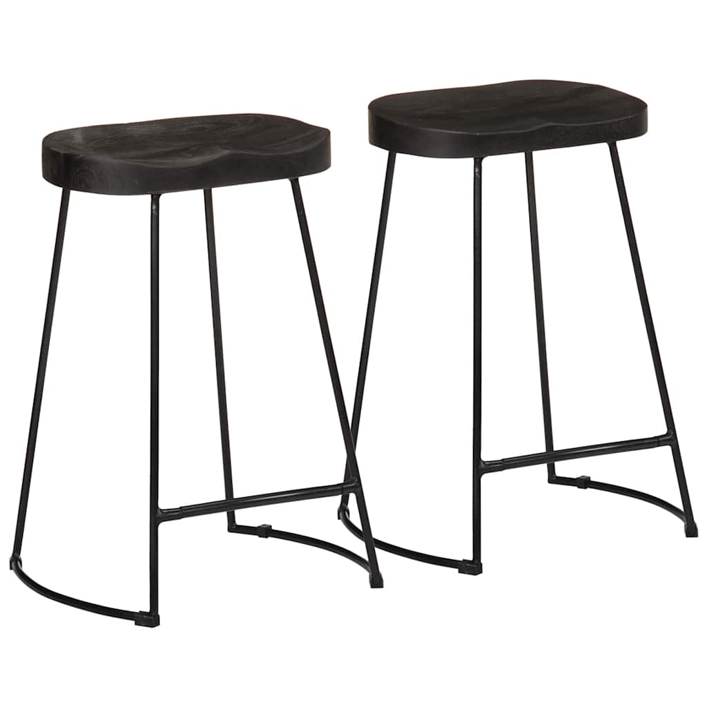 Barhocker 2er Set Schwarz Mango Massivholz