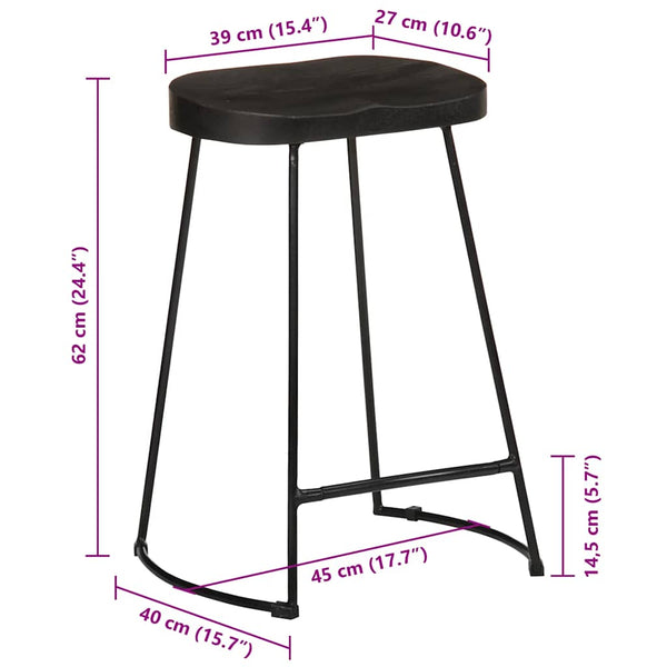 Barhocker 2er Set Schwarz Mango Massivholz