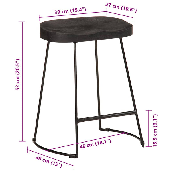 Schwarze Barhocker 2er Set Mango Massivholz
