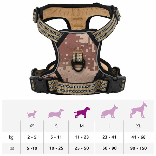 Reflektierendes Hundegeschirr, Verstellbar, Camouflage Braun, M