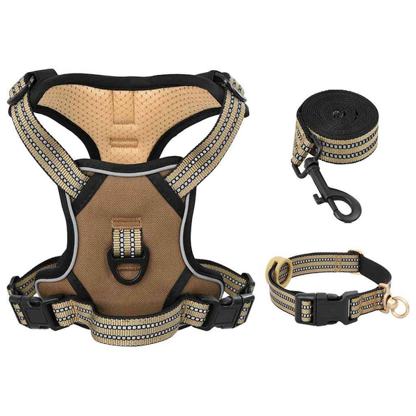 Verstellbares Hundegeschirr mit Leine Braun L