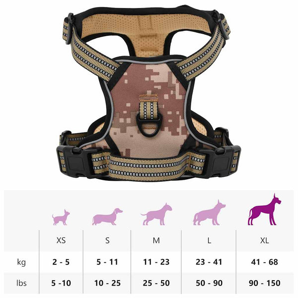 Verstellbares Hundegeschirr mit Leine Camouflage XL