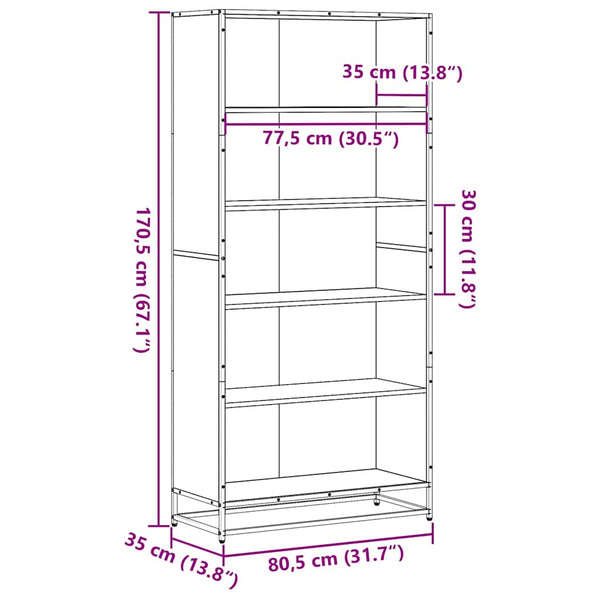 Schwarzes Bücherregal 80,5x35x170,5 cm