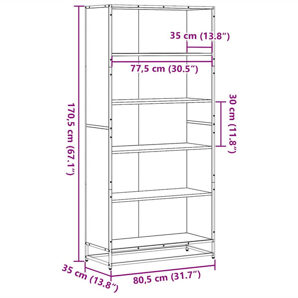 Bücherregal Räuchereiche 170,5 cm Hoch