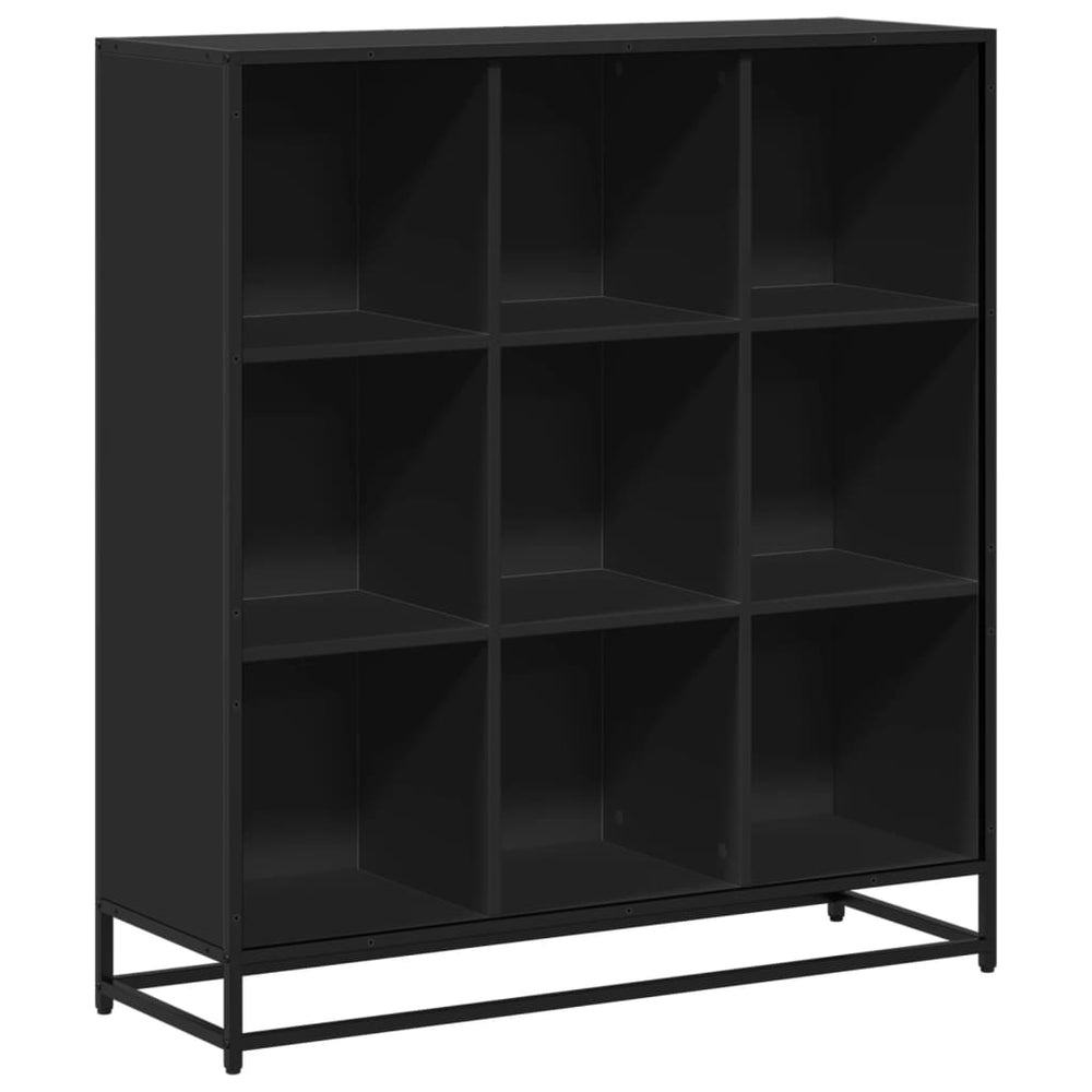 Schwarzes Bücherregal mit Metallrahmen