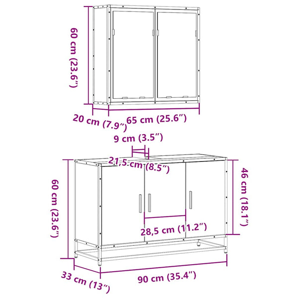 vidaXL 2-Piece Bathroom Furniture Set Brown Oak Look Engineered Wood