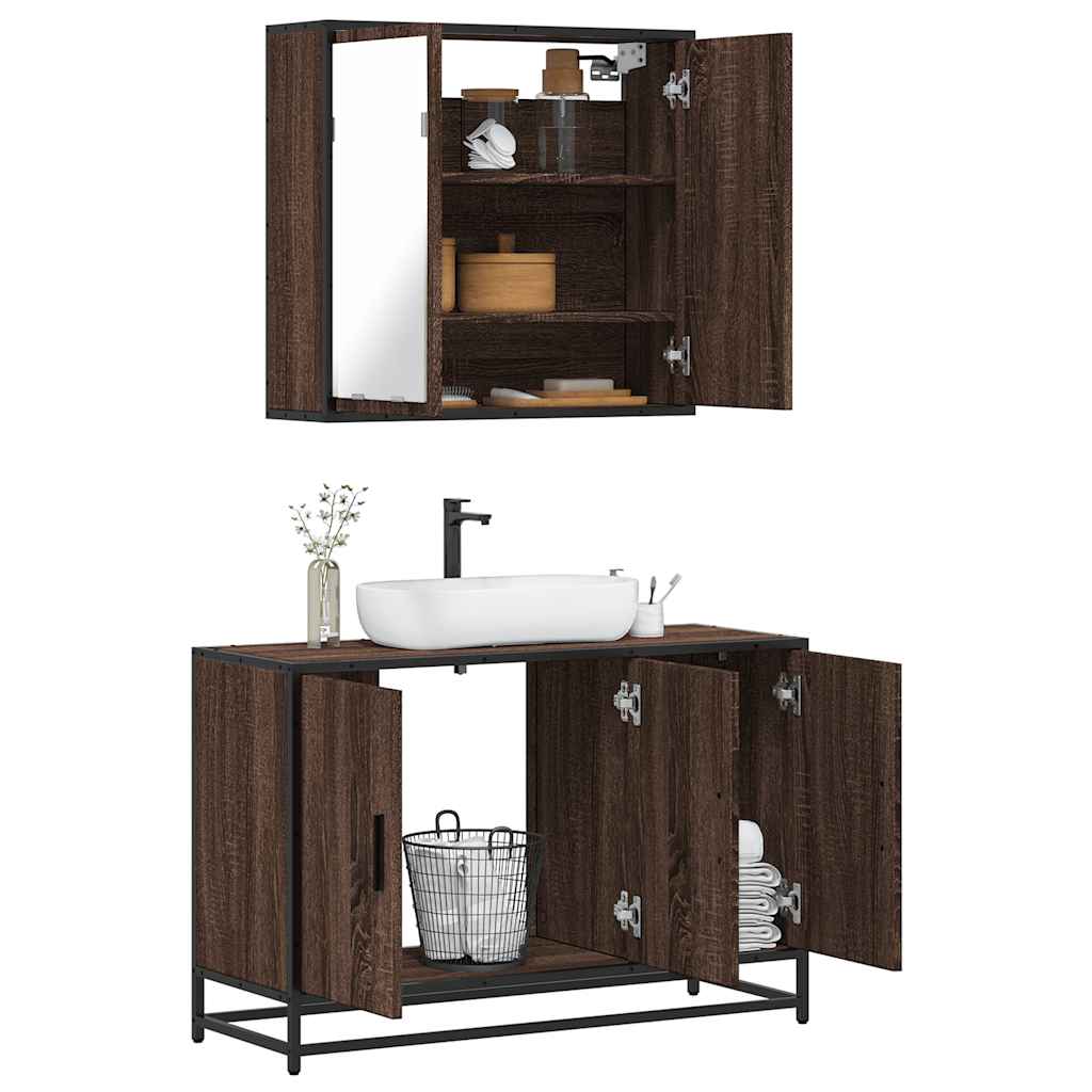 vidaXL 2-Piece Bathroom Furniture Set Brown Oak Look Engineered Wood