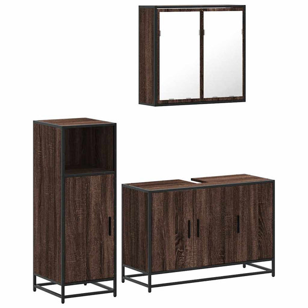 vidaXL 3-Piece Bathroom Furniture Set Brown Oak Look Engineered Wood
