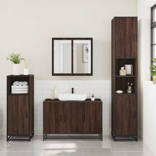 vidaXL 3-Piece Bathroom Furniture Set Brown Oak Look Engineered Wood