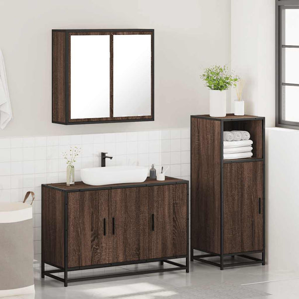vidaXL 3-Piece Bathroom Furniture Set Brown Oak Look Engineered Wood