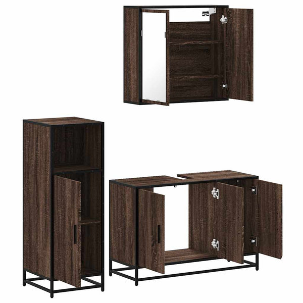 vidaXL 3-Piece Bathroom Furniture Set Brown Oak Look Engineered Wood