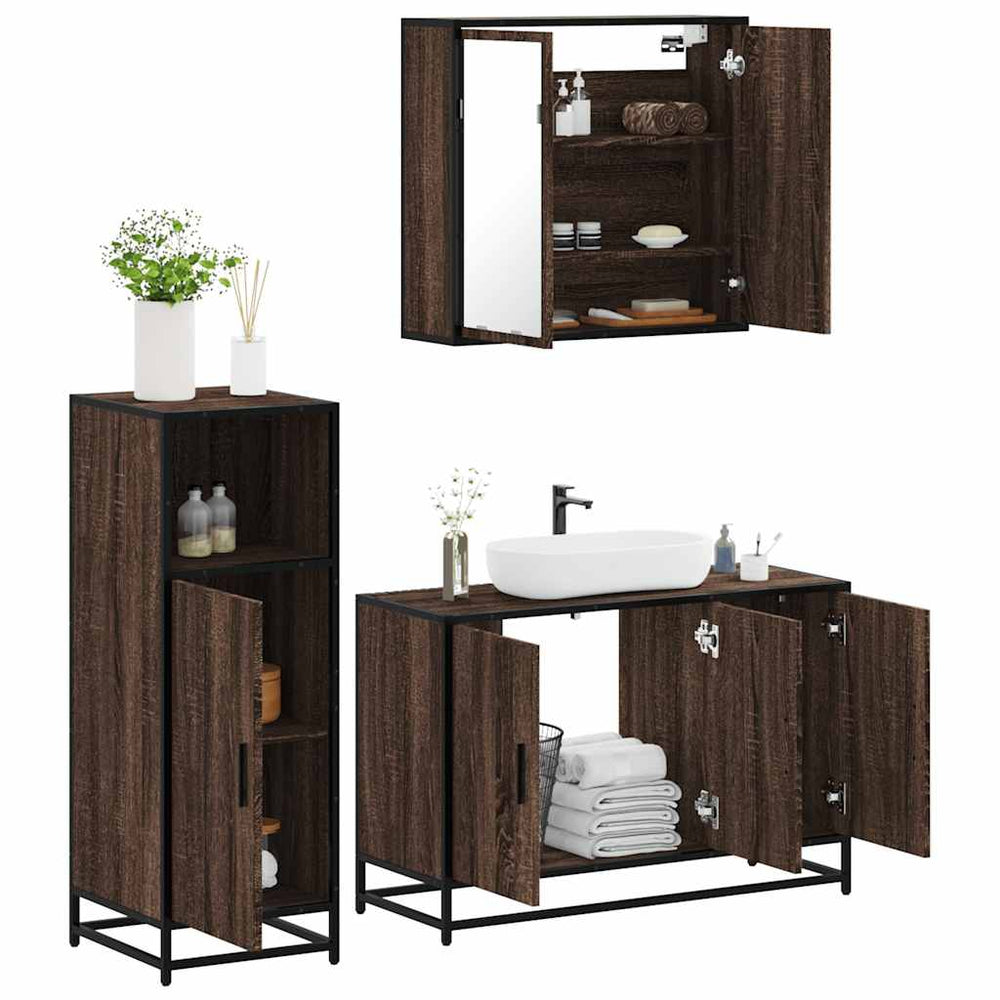 vidaXL 3-Piece Bathroom Furniture Set Brown Oak Look Engineered Wood