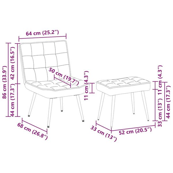 vidaXL Fauteuil de relaxation avec tabouret Velours crème