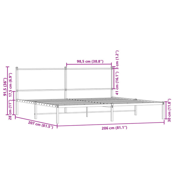 Metallbett 200x200 cm Sonoma Eiche