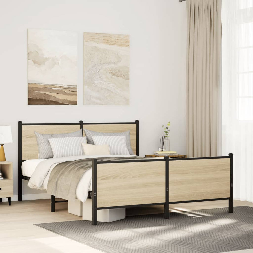 vidaXL Metal Bed Frame without Mattress Sonoma Oak 150x200 cm