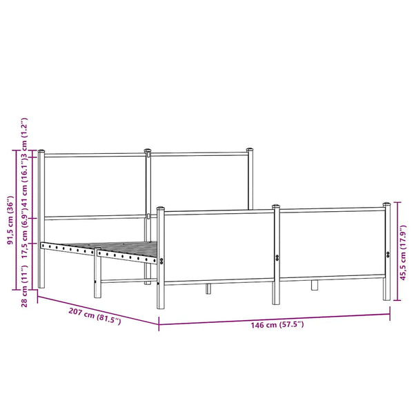 Metallbett 140x200 cm Braun Eiche