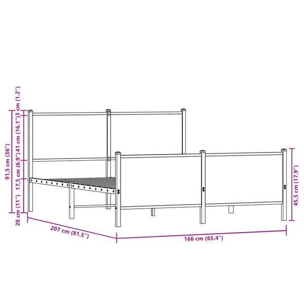 Metallbett 160x200 cm Braun Eiche
