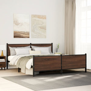 Metallbett 180x200 cm Braun Eiche ohne Matratze