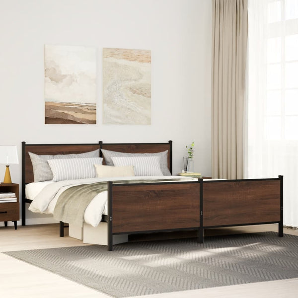 Metallbett 180x200 cm Braun Eiche ohne Matratze