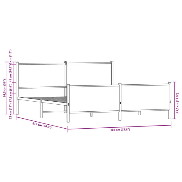 Metallbett 183x213 cm Braun Eichen-Optik