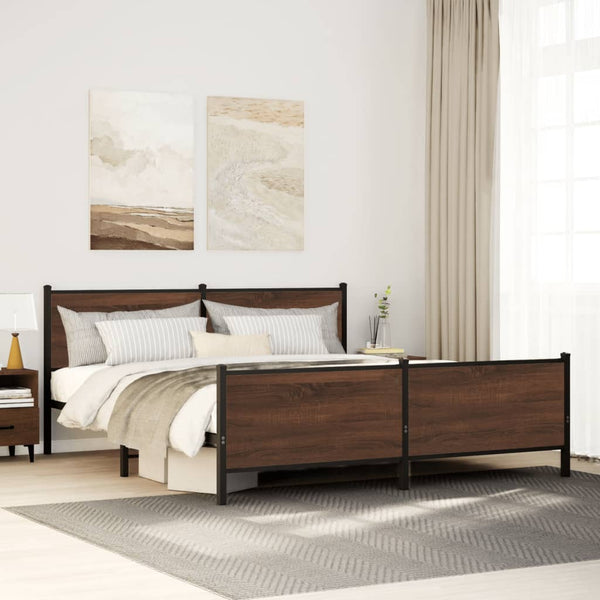 Metallbett 183x213 cm Braun Eichen-Optik